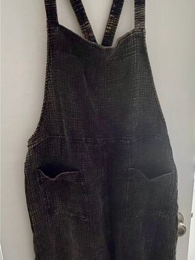 Black washed linen overall with Front Pockets